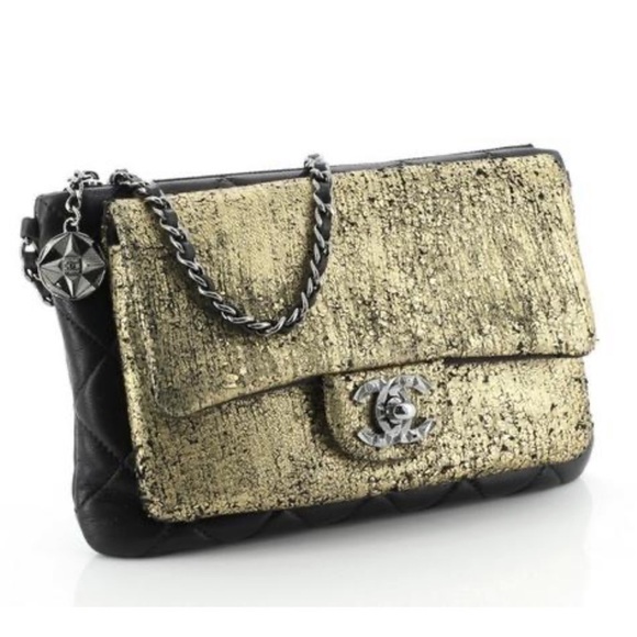 AUTHENTIC CHANEL Mineral Nights Clutch Gold Black Lambskin Wristlet Circa 2012 - Picture 5 of 15